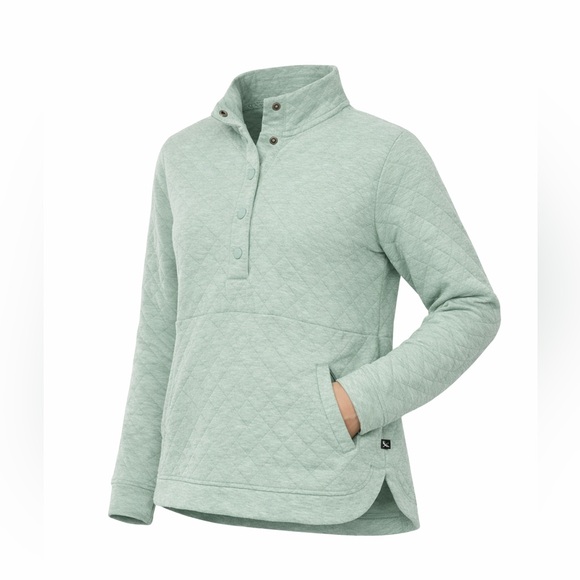 Eddie Bauer Tops - NWT Eddie Bauer Women’s Quilted Snap Pullover Sweatshirt Light Blue/Green Sz L